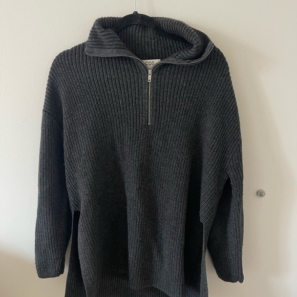 COS Sweaters - COS Grey Ribbed Half-Zip Sweater
